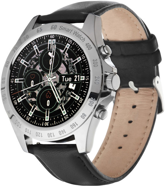 Garett 5903991665591 Smartwatch Garett Men Style srebrno-czarny, skórzany