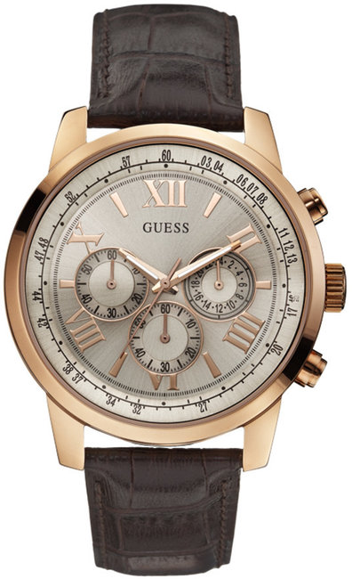 Męski zegarek Guess W0380G4 z multidatownikiem i tarczą w kolorze r&oacute;żowego złota