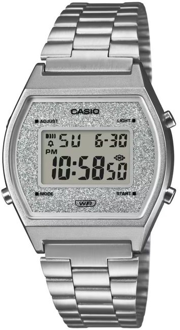 Błyszczący zegarek Casio B640WDG-7DF z brokatową tarczą w stylu fashion dla kobiety