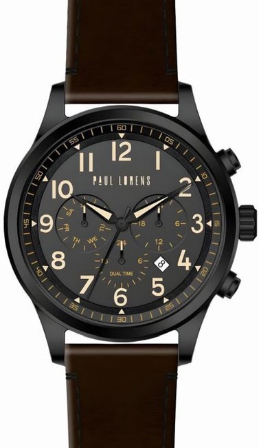 Paul Lorens PL20011A-1B3-2 męski zegarek z czarną kopertą i funkcją dual time podkreślający dynamiczny styl