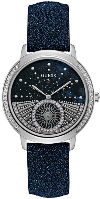 Efektowny damski zegarek Guess W1005L1 z gwieździstą tarczą i kryształkami