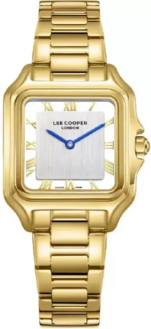 Złoty zegarek damski Lee Cooper LC08403.130 z unikalną prostokątną tarczą