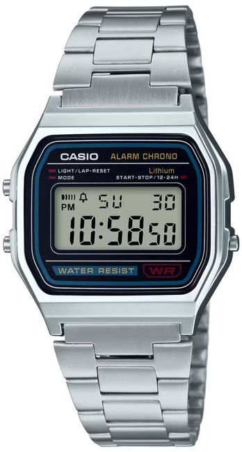 Kultowy zegarek Casio A158WA-1DF z cyfrowym wyświetlaczem w stylu retro dla kobiety i mężczyzny
