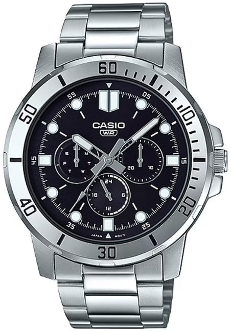 Męski zegarek Casio MTP-VD300D-1EUDF z multidatownikiem na stalowej bransolecie