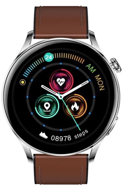 Garett 5904238483725 Smartwatch Garett Men Elegance RT jasny brąz skórzany