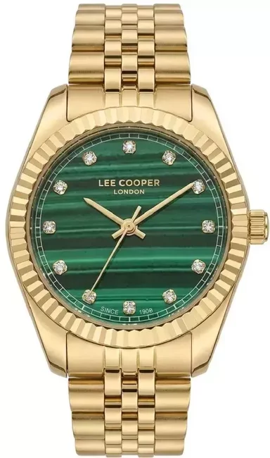 Złoty zegarek Lee Cooper LC08400.170 z zieloną tarczą dla kobiety