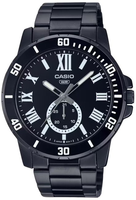 Męski zegarek Casio MTP-VD200B-1BUDF w czerni z bransoletą